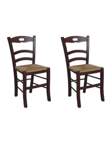 Set tavolo tinta noce gamba tornita 100x70 120x80 140x80 160x85 allungabile con 4/6 sedie seduta paglia