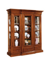 MOBILI 2G - VETRINA 3 PORTE IN LEGNO ARTE POVERA TINTA NOCE 179x49X200