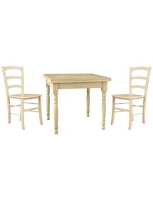 Set tavolo quadrato avorio anticato 80x80 90x90 100x100 allungabile con 4/6 sedie legno seduta legno vista frontale