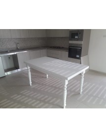 Set tavolo bianco gamba tornita 100x70 120x80 130x85 140x80 160x85 allungabile con 4/6 sedie seduta paglia vista frontale