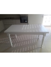 Set tavolo bianco gamba tornita 100x70 120x80 130x85 140x80 160x85 allungabile con 4/6 sedie seduta paglia vista frontale