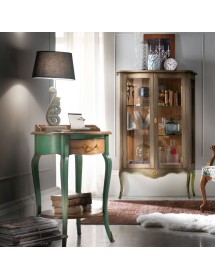 Porta telefono rotondo 1 cassetto legno verde shabby 57X57x83