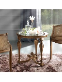 Tavolino rotondo classico legno piano vetro bassano 62X62x60