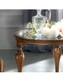 Tavolino rotondo classico legno piano vetro bassano 62X62x60