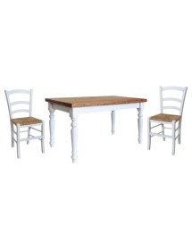 Set tavolo shabby gamba tornita 100x70 120x80 130x85 140x80 160x85 allungabile con 4/6 sedie seduta paglia VISTA FRONTALE