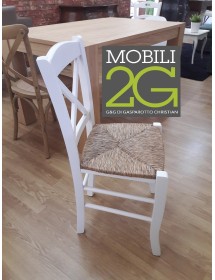 Set tavolo shabby gamba tornita 100x70 120x80 130x85 140x80 160x85 allungabile con 4/6 sedie seduta paglia VISTA FRONTALE