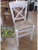 Set tavolo shabby gamba tornita 100x70 120x80 130x85 140x80 160x85 allungabile con 4/6 sedie seduta paglia VISTA FRONTALE