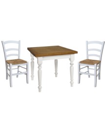 Set tavolo quadrato shabby gamba tornita 90x90 100x100 allungabile con 4/6 sedie seduta paglia VISTA FRONTALE