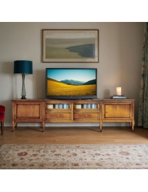 MOBILI 2G - PORTA TV CLASSICO IN LEGNO 2 ANTE 2 CASSETTI 2 RIBALTE FINITURA BASSANO L.220 P.50 H.55 vista frontale