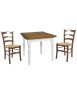 Set tavolo quadrato shabby gamba tornita 90x90 100x100 allungabile con 4/6 sedie seduta paglia VISTA FRONTALE