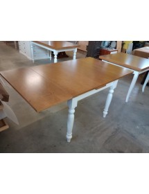 Set tavolo shabby gamba tornita 100x70 120x80 130x85 140x80 160x85 allungabile con 4/6 sedie seduta paglia VISTA FRONTALE