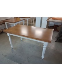 Set tavolo shabby gamba tornita 100x70 120x80 130x85 140x80 160x85 allungabile con 4/6 sedie seduta paglia VISTA FRONTALE