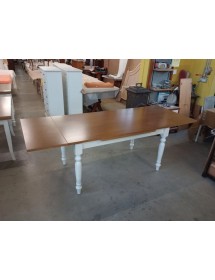 Set tavolo shabby gamba tornita 100x70 120x80 130x85 140x80 160x85 allungabile con 4/6 sedie seduta paglia VISTA FRONTALE