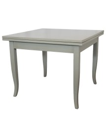 Set tavolo quadrato shabby grigio anticato 90x90 100x100 allungabile con 4 sedie seduta legno VISTA FRONTALE