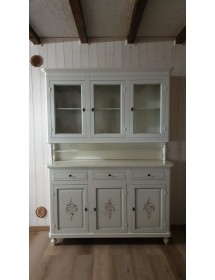 Cristalliera napoletana 3 porte in legno shabby bianco anticato decorato 150x43x208