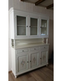 Cristalliera napoletana 3 porte in legno shabby bianco anticato decorato 150x43x208