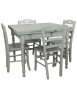 Set tavolo quadrato shabby grigio anticato tornito 90x90 100x100 allungabile con 4 sedie seduta legno vista frontale