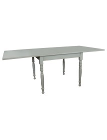 Set tavolo quadrato shabby grigio anticato tornito 90x90 100x100 allungabile con 4 sedie seduta legno vista frontale