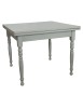 Set tavolo quadrato shabby grigio anticato tornito 90x90 100x100 allungabile con 4 sedie seduta legno vista frontale