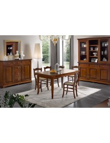 Set tavolo goccia tinta noce 100x70 120x80 140x80 160x85 allungabile con 4/6 sedie seduta paglia VISTA FRONTALE