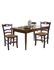 Set tavolo goccia tinta noce 100x70 120x80 140x80 160x85 allungabile con 4/6 sedie seduta paglia VISTA FRONTALE