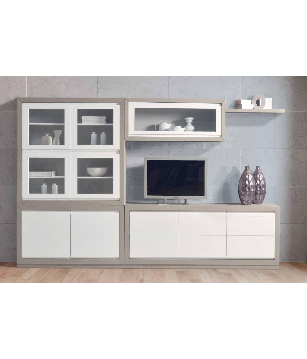 MOBILI 2G - PARETE ATTREZZATA IN FRASSINO SETA PORO APERTO  L.296 P.37 H.191,5