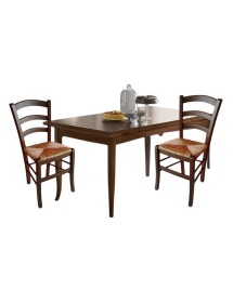 Set tavolo goccia tinta noce 100x70 120x80 140x80 160x85 allungabile con 4/6 sedie seduta paglia VISTA FRONTALE