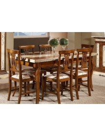 MOBILI 2G - Set tavolo provenzale dipinto 160x85 allungabile con 6 sedie seduta imbottita vista frontale