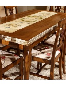 MOBILI 2G - Set tavolo provenzale dipinto 160x85 allungabile con 6 sedie seduta imbottita vista frontale