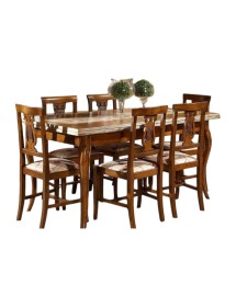 MOBILI 2G - Set tavolo provenzale dipinto 160x85 allungabile con 6 sedie seduta imbottita vista frontale