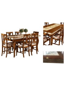 MOBILI 2G - Set tavolo provenzale dipinto 160x85 allungabile con 6 sedie seduta imbottita vista frontale