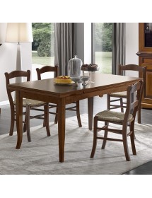 Set tavolo goccia tinta noce 100x70 120x80 140x80 160x85 allungabile con 4/6 sedie seduta paglia VISTA FRONTALE