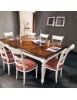 Set tavolo legno shabby intarsiato 200x100 fisso con 6 sedie imbottite VISTA FRONTALE