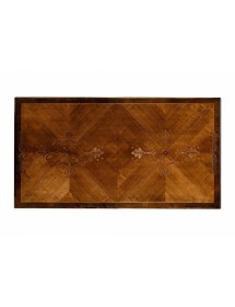 Set tavolo legno shabby intarsiato 200x100 fisso con 6 sedie imbottite VISTA FRONTALE