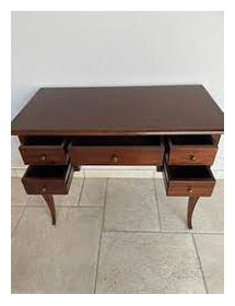 SCRIVANIA IN LEGNO ARTE POVERA 5 CASSETTI TINTA NOCE 130x65x81 (110)