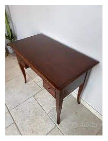SCRIVANIA IN LEGNO ARTE POVERA 5 CASSETTI TINTA NOCE 130x65x81 (110)