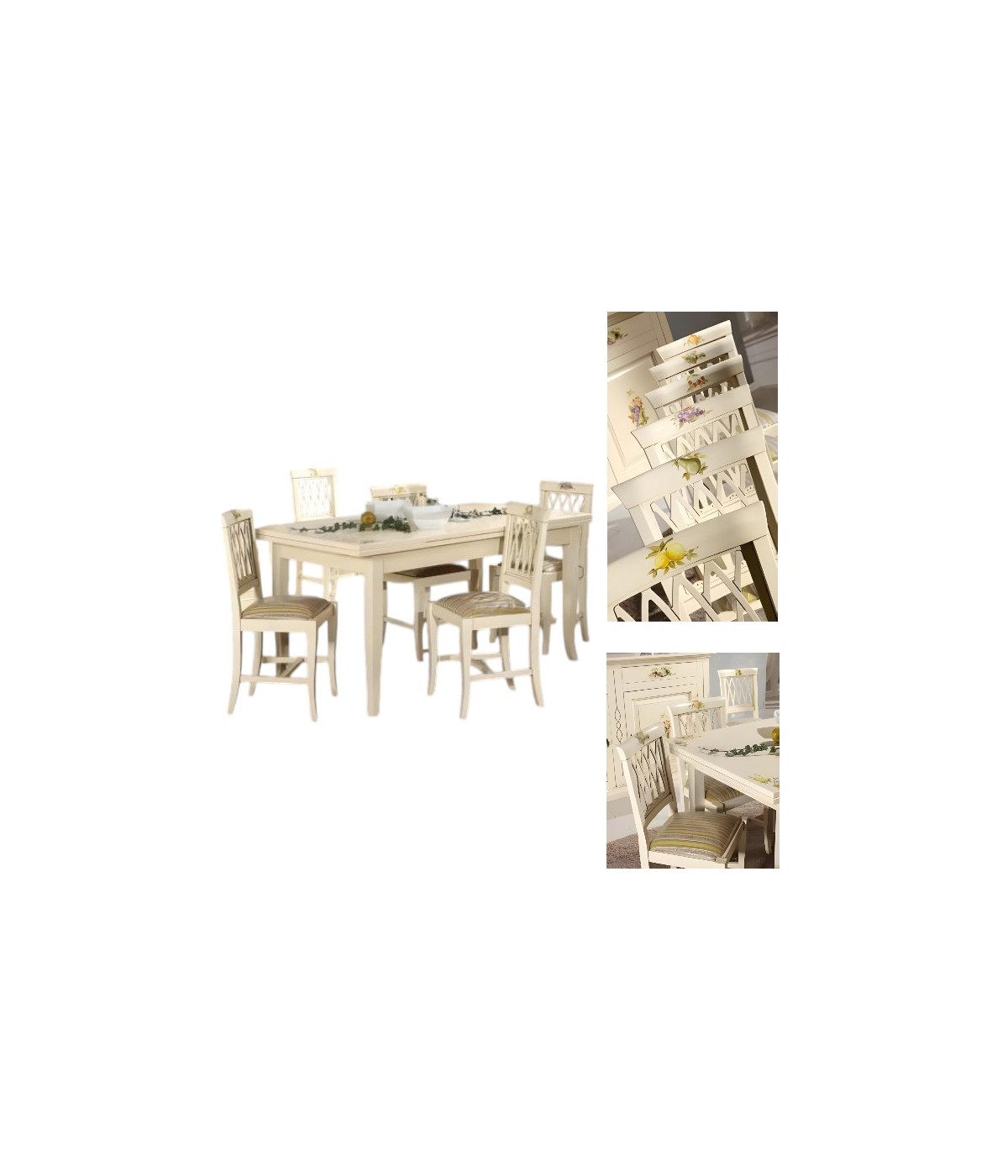 Set tavolo provenzale dipinto 120x80 130x85 140x80 160x85 allungabile con 4/6 sedie seduta imbottita