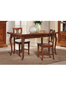 Set tavolo legno allungabile intarsio noce bassano con 4/6 sedie lira seduta legno VISTA FRONTALE