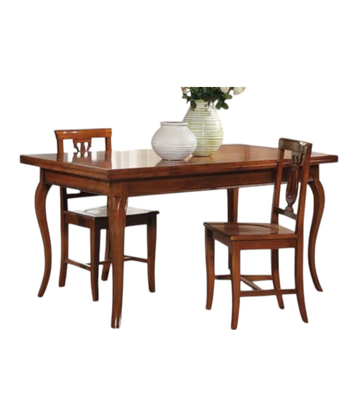 Set tavolo legno allungabile intarsio noce bassano con 4/6 sedie lira seduta legno VISTA FRONTALE