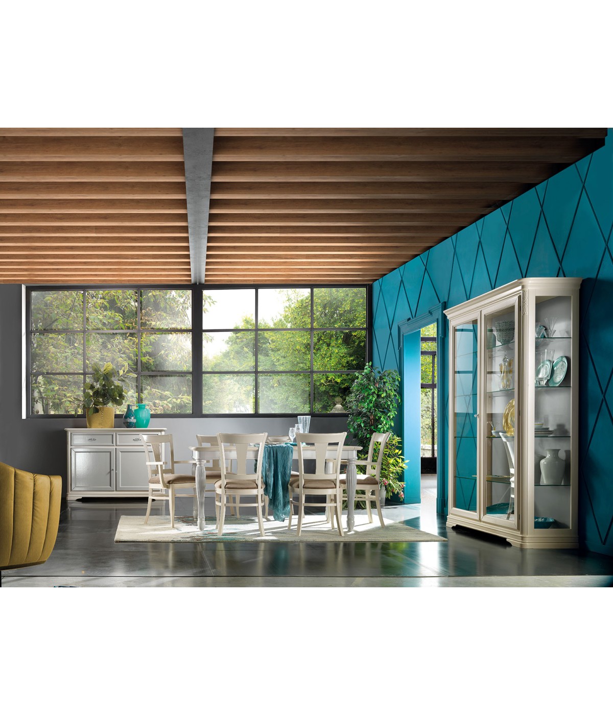 Soggiorno completo classico legno bicolore avorio e grigio