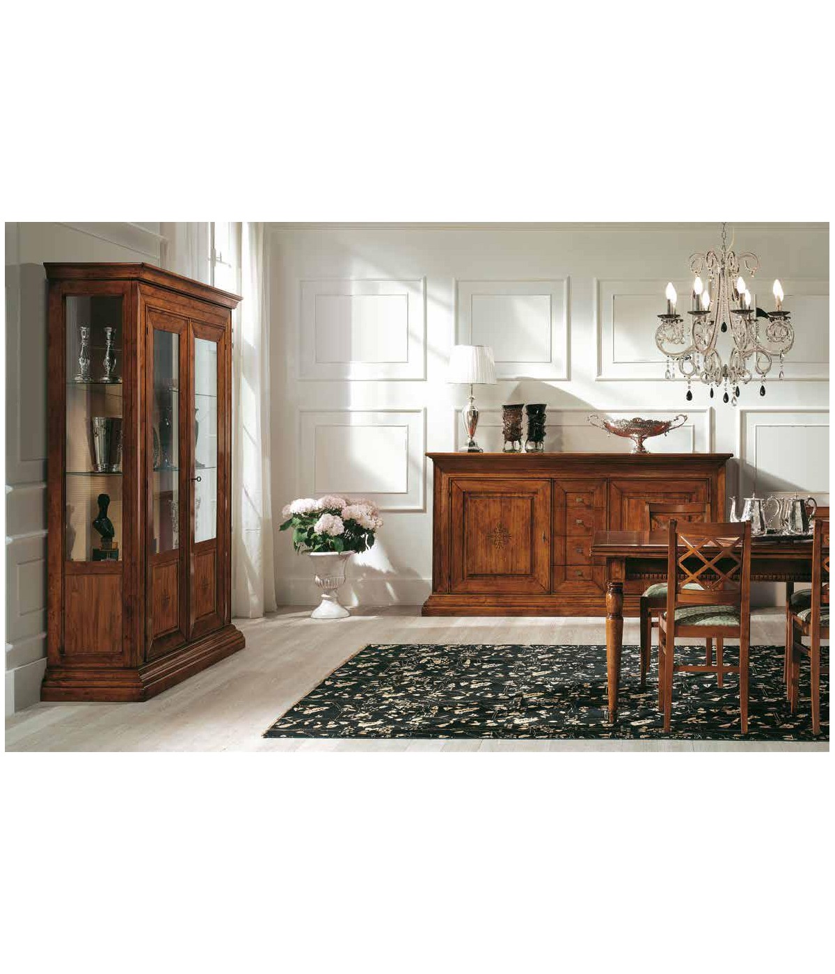 Soggiorno completo classico legno massello noce bassano VISTA FRONTALE