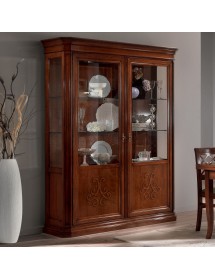 Soggiorno completo classico legno massello con decori in rilievo noce bassano