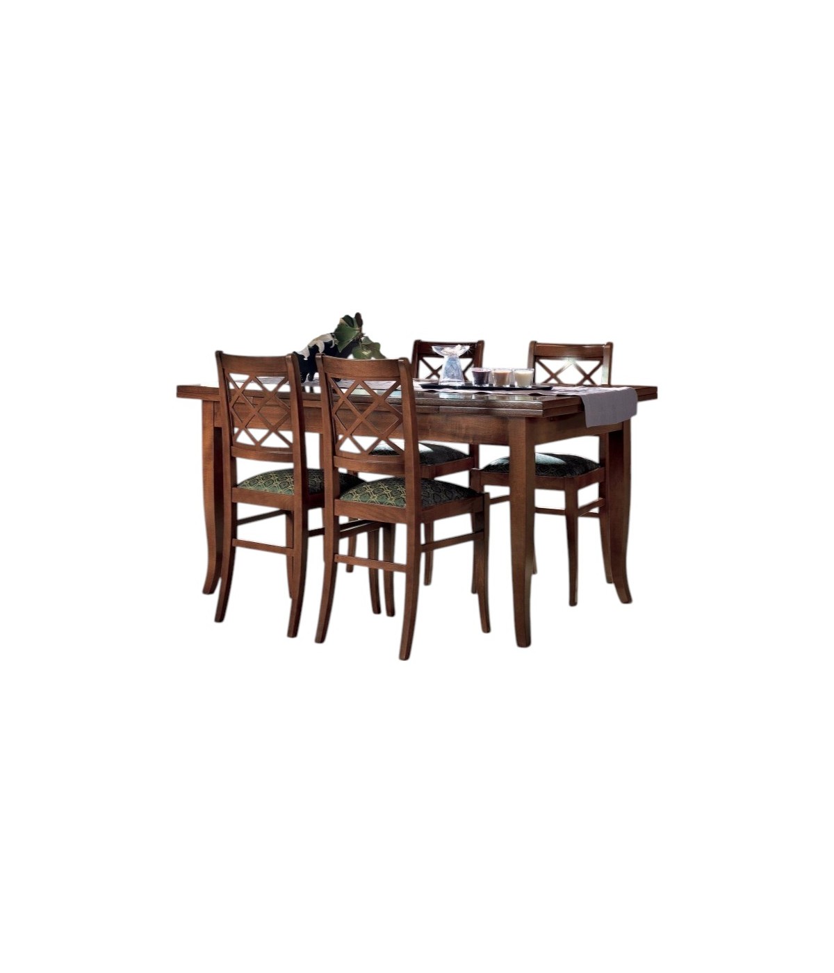 Set tavolo rettangolare 100x70 120x80 130x85 140x80 160x85 allungabile con 4/6 sedie seduta imbottita VISTA FRONTALE