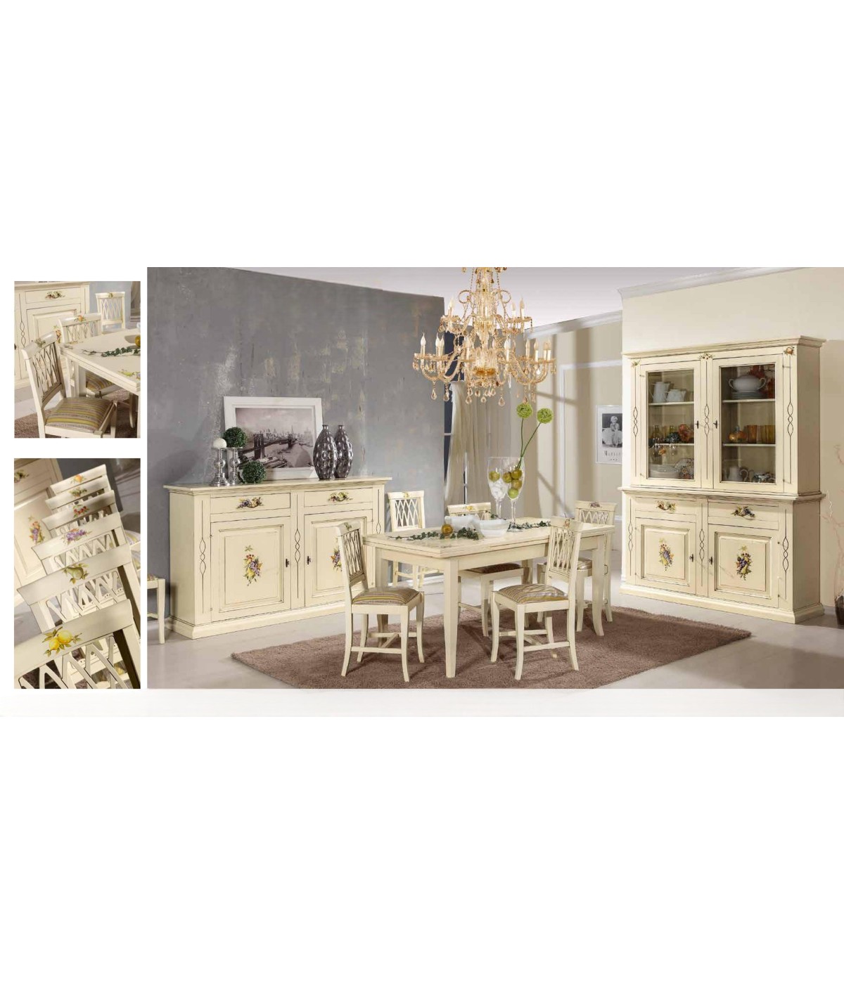 MOBILI 2G - SOGGIORNO ARTE POVERA IN LEGNO LACCATO AVORIO CON DECORI