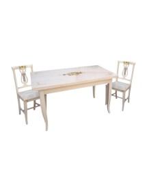 Set tavolo provenzale dipinto 120x80 130x85 140x80 160x85 allungabile con 4/6 sedie seduta legno VISTA FRONTALE