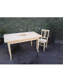 Set tavolo provenzale dipinto 120x80 130x85 140x80 160x85 allungabile con 4/6 sedie seduta legno VISTA FRONTALE