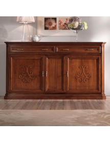 Credenza classica 3 porte 2 cassetti legno noce bassano rilievo 196X50X110 vista frontale