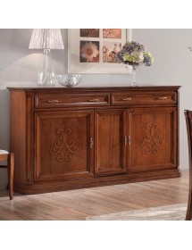Credenza classica 3 porte 2 cassetti legno noce bassano rilievo 196X50X110 vista frontale