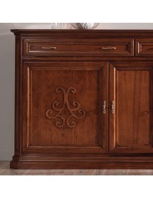 Credenza classica 3 porte 2 cassetti legno noce bassano rilievo 196X50X110 vista frontale