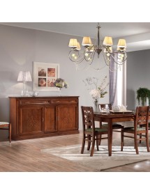 Credenza classica 3 porte 2 cassetti legno noce bassano rilievo 196X50X110 vista frontale